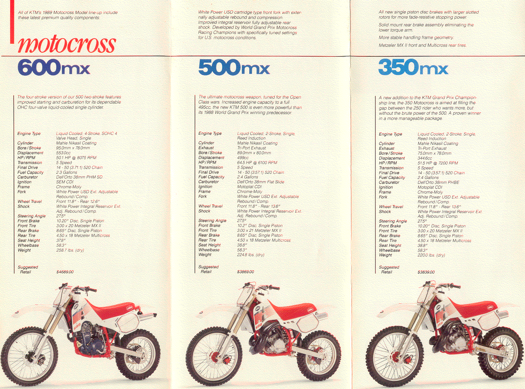 1989 125MX, 125MX, 500/350MX, 125, 250 enduro.
